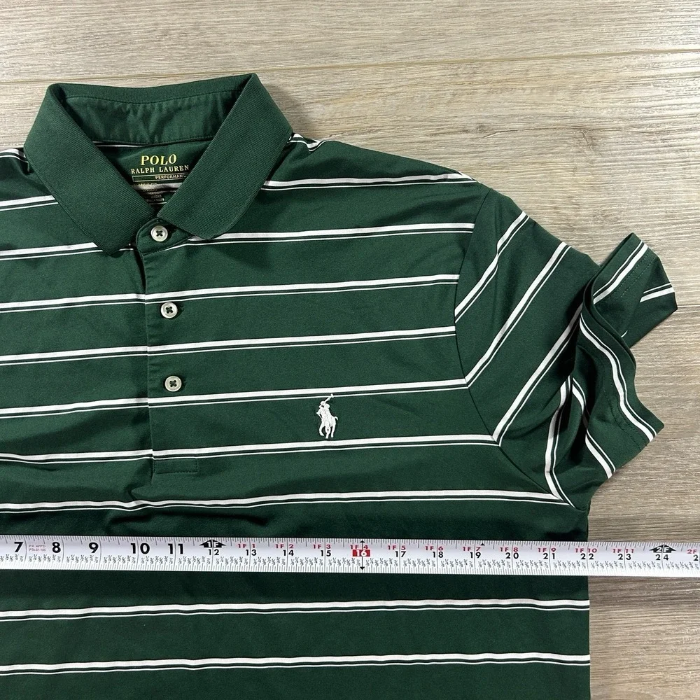 Polo Ralph Lauren Medium Performance Shirt Green Striped Golf Stretch Pony Logo